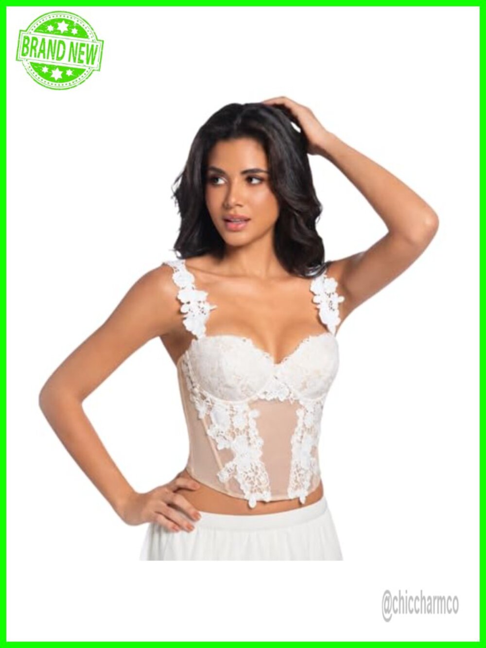 Sheer Mesh Floral Corset Top Bustier with 3D Applique